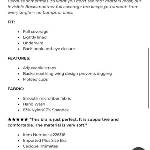 Cacique Invisible Backsmoother Lightly Lined Full Coverage Bra - Picture 5 of 10